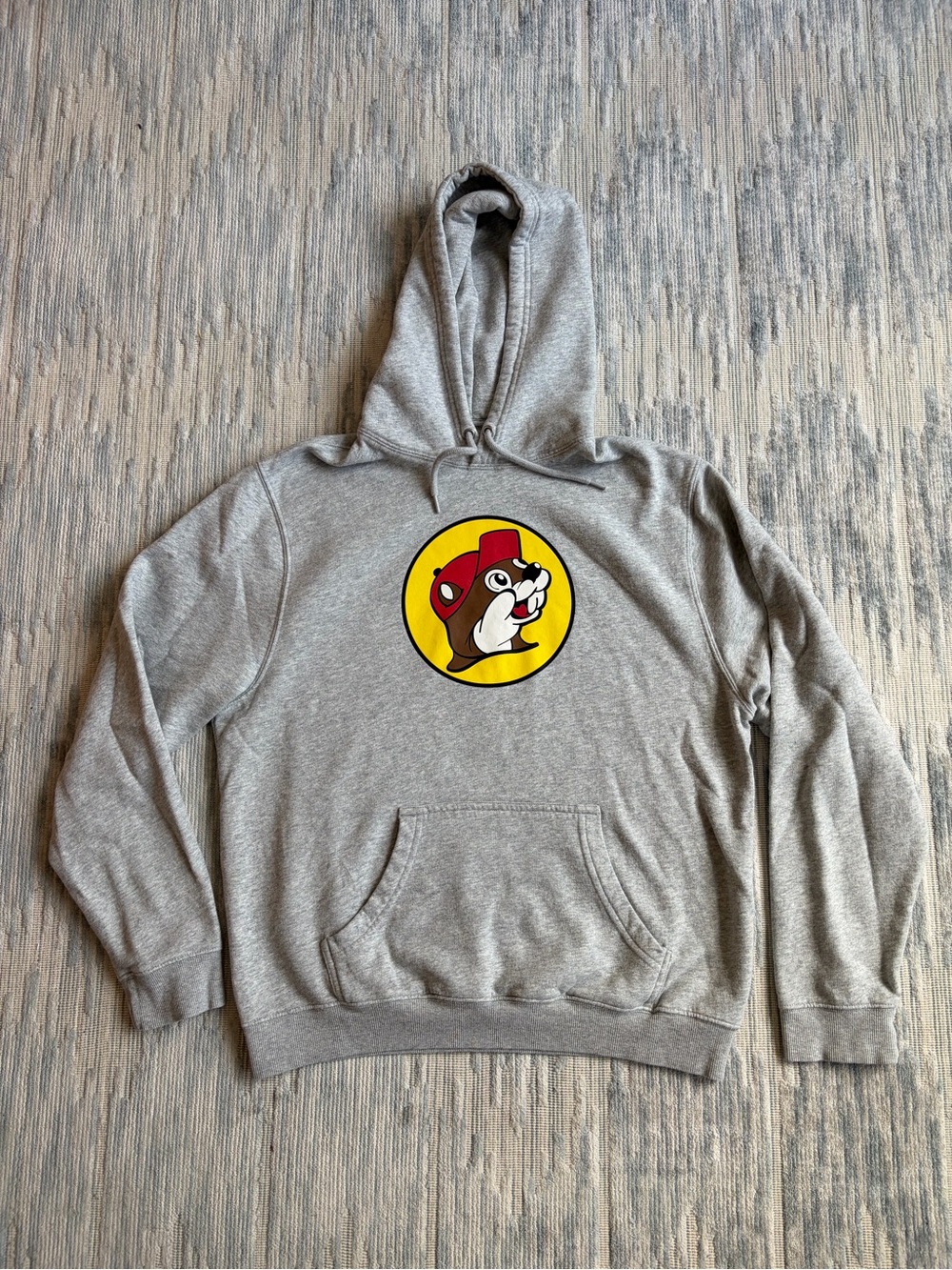 Gray Pullover Hoodie with Bucee’s Round Mascot Graphic